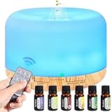 AQXONG 500ML Difusor Aceites Esenciales, Humidificador de Aromas con 6x10ml Aceites...